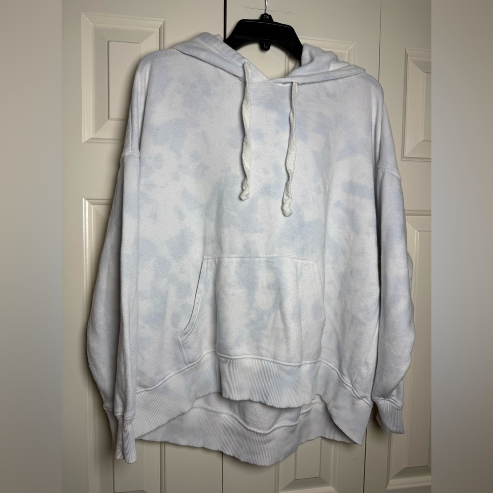 Aerie super cozy soft oversized tie dye‎ white light blue hoodie sweatshirt